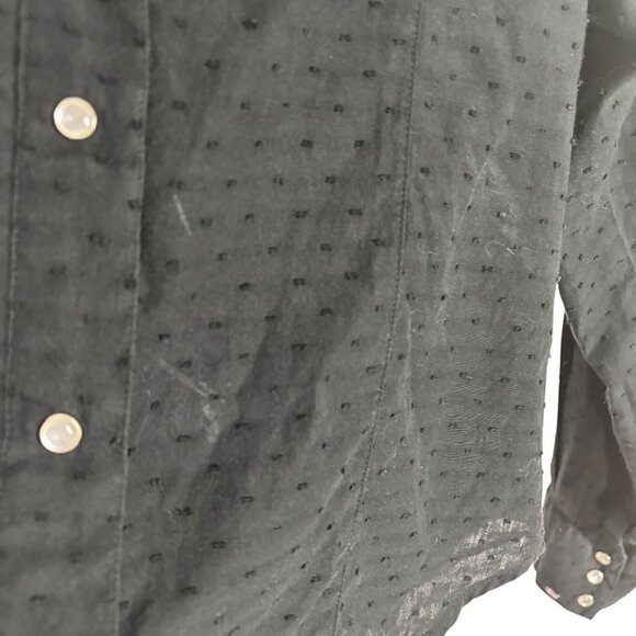 Cinch Black Swiss Dot Long Sleeve Pearl Button Up Top Large - Picture 3 of 7